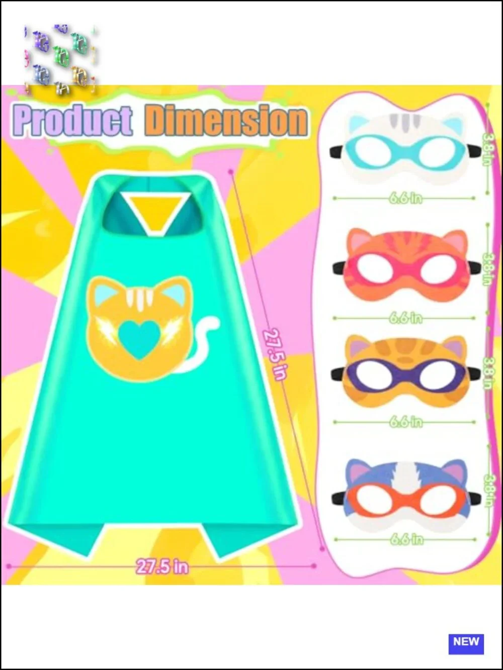 Kids Kitties Cape Costume Set with Masks & Finger Lights Dress Up Play
